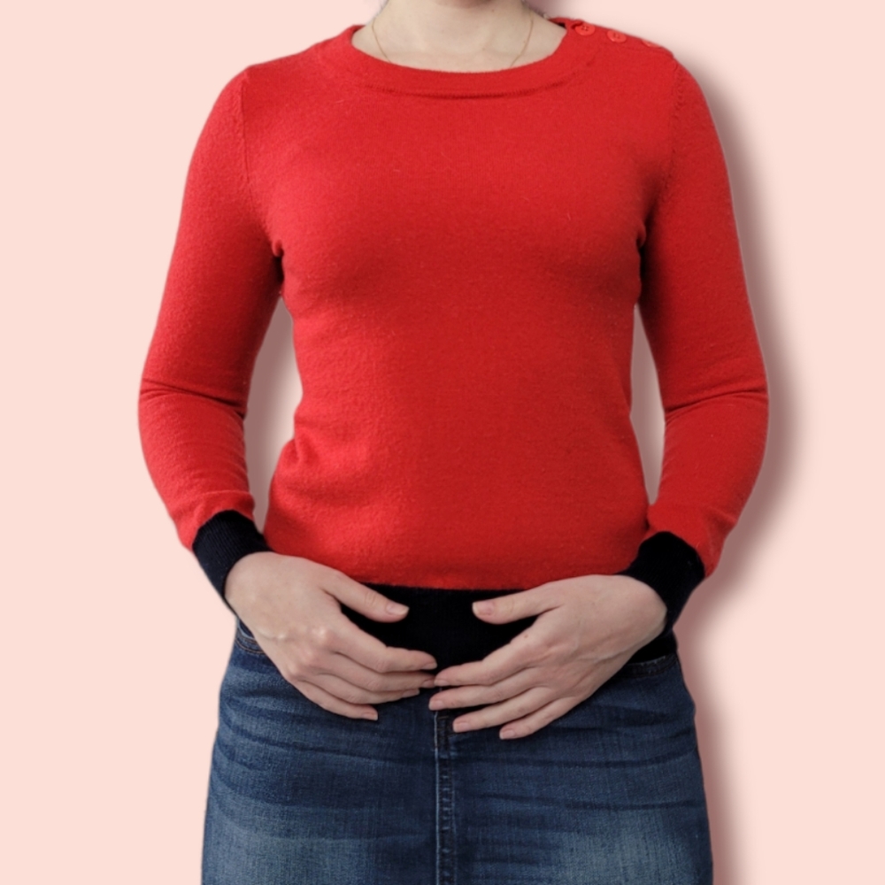 Red Banana Republic sweater with Navy trim and button detail, size XS.